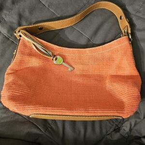 Fossil Genuine Classic 1954 Key Oasis Corral Straw& Leather Satchel Shoulder Bag